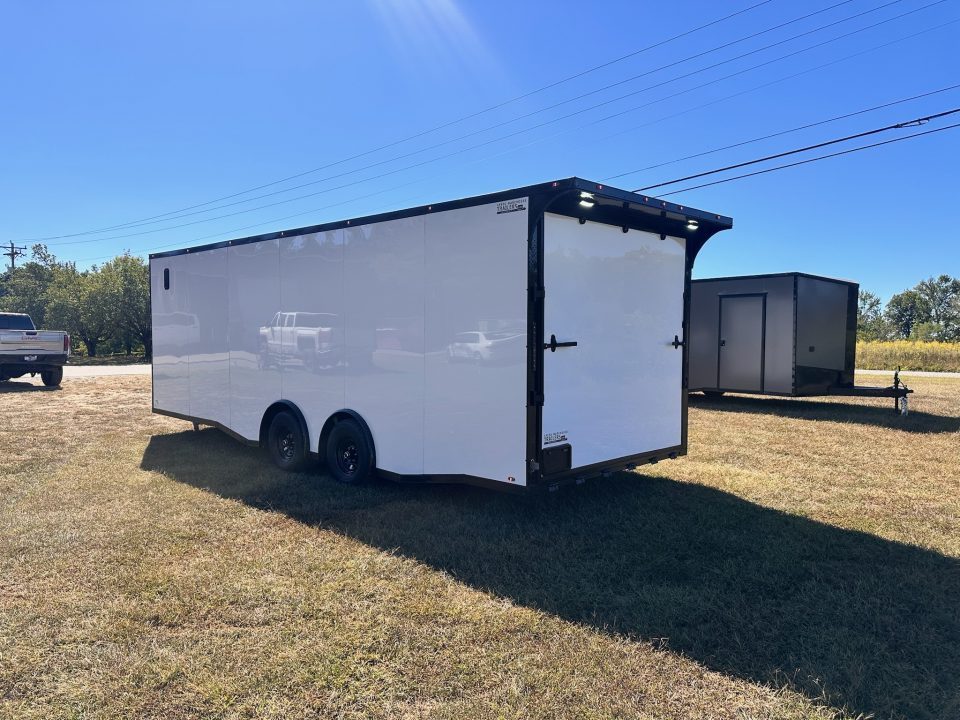 New 2027 8.5x24 Racing Trailer Finished Interior- 5200 Tandem Axle-White-Blackout Car / Racing Trailer