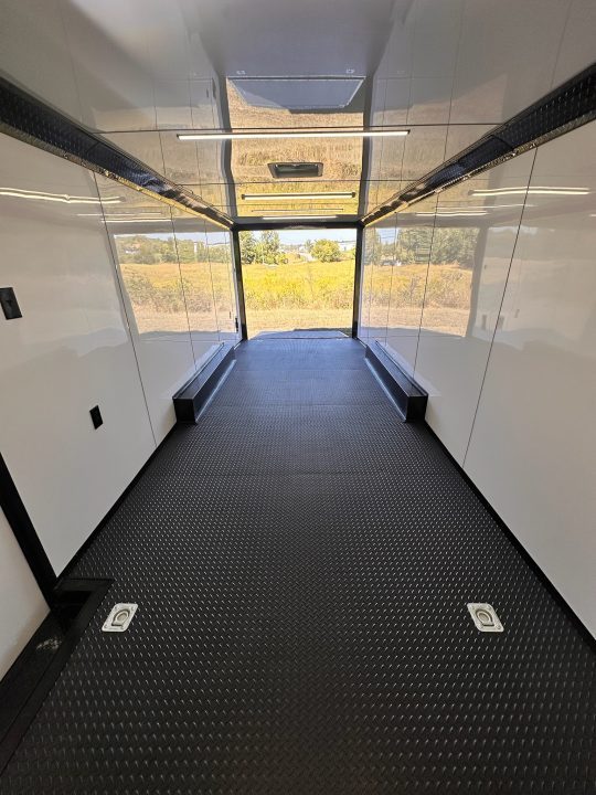 New 2027 8.5x24 Racing Trailer Finished Interior- 5200 Tandem Axle-White-Blackout Car / Racing Trailer