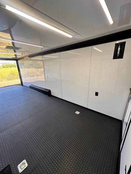 New 2027 8.5x24 Racing Trailer Finished Interior- 5200 Tandem Axle-White-Blackout Car / Racing Trailer