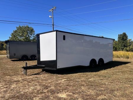 New 2027 8.5x24 Racing Trailer Finished Interior- 5200 Tandem Axle-White-Blackout Car / Racing Trailer