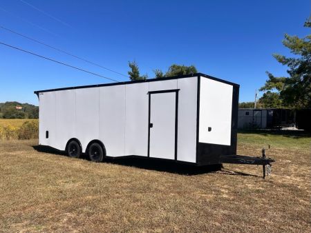 New 2027 8.5x24 Racing Trailer Finished Interior- 5200 Tandem Axle-White-Blackout Car / Racing Trailer