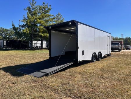 New 2027 8.5x24 Racing Trailer Finished Interior- 5200 Tandem Axle-White-Blackout Car / Racing Trailer