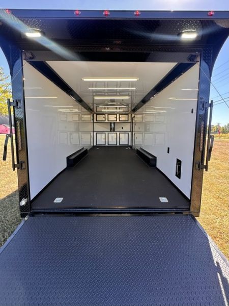 New 2027 8.5x24 Racing Trailer Finished Interior- 5200 Tandem Axle-White-Blackout Car / Racing Trailer