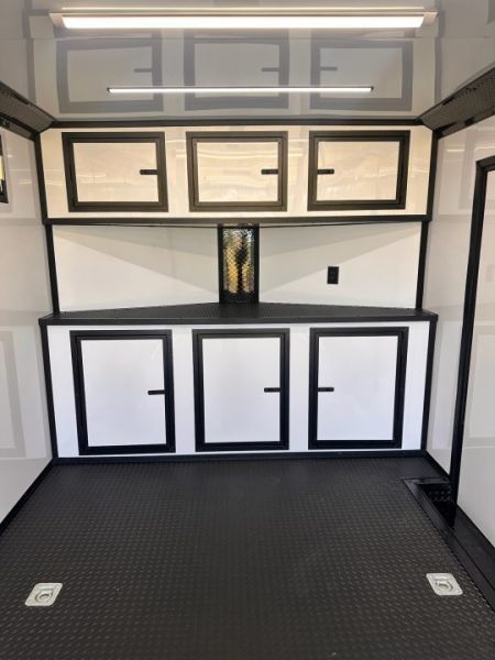 New 2027 8.5x24 Racing Trailer Finished Interior- 5200 Tandem Axle-White-Blackout Car / Racing Trailer