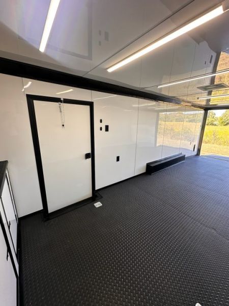 New 2027 8.5x24 Racing Trailer Finished Interior- 5200 Tandem Axle-White-Blackout Car / Racing Trailer