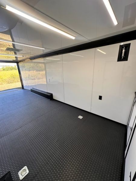 New 2027 8.5x24 Racing Trailer Finished Interior- 5200 Tandem Axle-White-Blackout Car / Racing Trailer