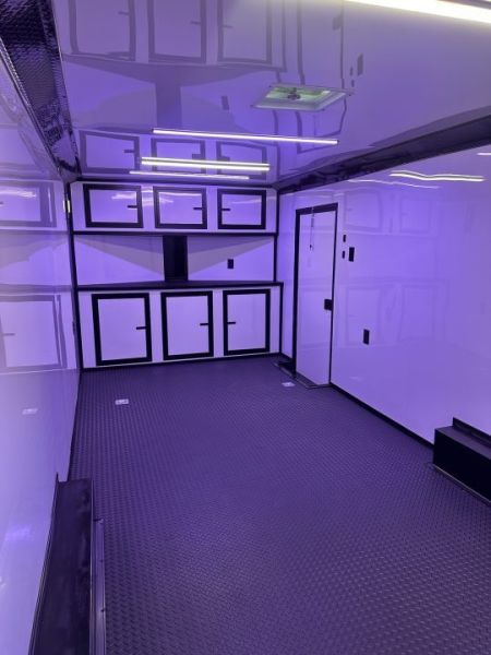 New 2027 8.5x24 Racing Trailer Finished Interior- 5200 Tandem Axle-White-Blackout Car / Racing Trailer