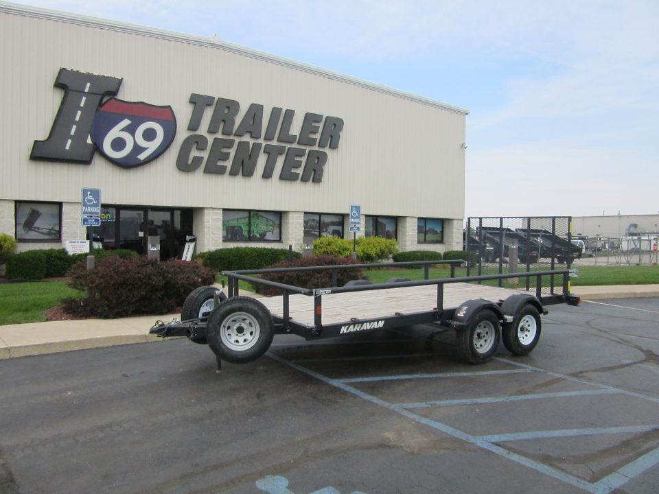 Used 2025 Karavan 7 x 16 (14+2) KHTU-7400-82-15 Utility Trailer 7K / 2x Spare Tires / Fold Down Sides / 17 D-Rings