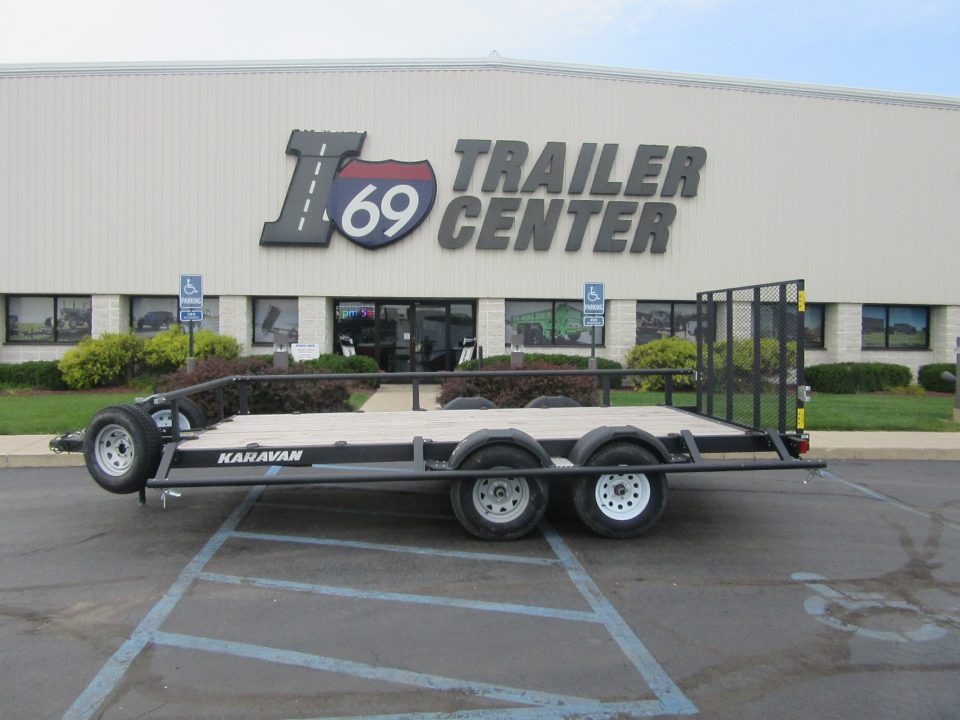 Used 2025 Karavan 7 x 16 (14+2) KHTU-7400-82-15 Utility Trailer 7K / 2x Spare Tires / Fold Down Sides / 17 D-Rings