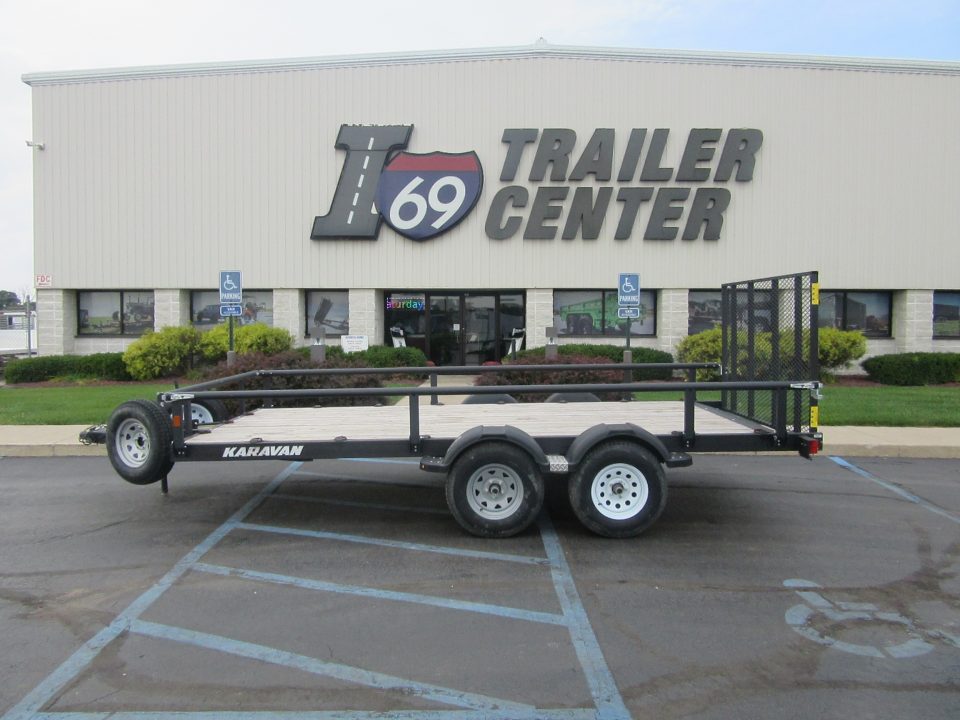 Used 2025 Karavan 7 x 16 (14+2) KHTU-7400-82-15 Utility Trailer 7K / 2x Spare Tires / Fold Down Sides / 17 D-Rings