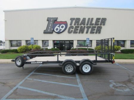 Used 2025 Karavan 7 x 16 (14+2) KHTU-7400-82-15 Utility Trailer 7K / 2x Spare Tires / Fold Down Sides / 17 D-Rings