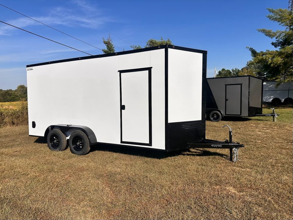 New 2027 7x16 Enclosed Trailer- 3500LB Tandem Axle -White Poly-Blackout