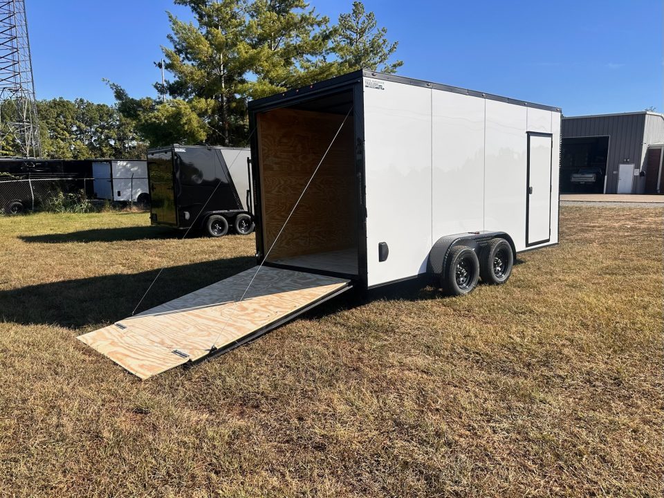 New 2027 7x16 Enclosed Trailer- 3500LB Tandem Axle -White Poly-Blackout