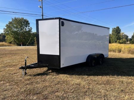 New 2027 7x16 Enclosed Trailer- 3500LB Tandem Axle -White Poly-Blackout
