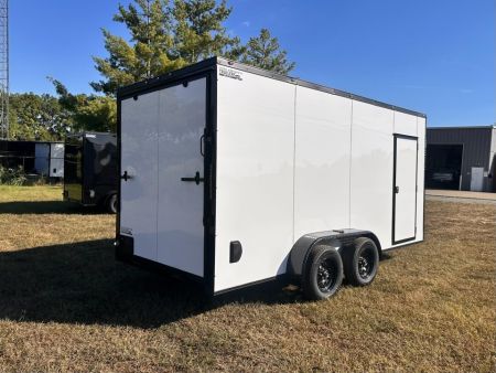 New 2027 7x16 Enclosed Trailer- 3500LB Tandem Axle -White Poly-Blackout