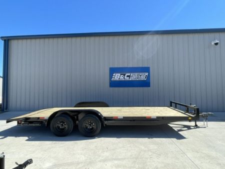 New C&M 82X20 CAR HAULER, (2) TANDEM 3500lb AXLES GVWR 7000lbs WOOD FLOOR, SLIDE OUT RAMPS