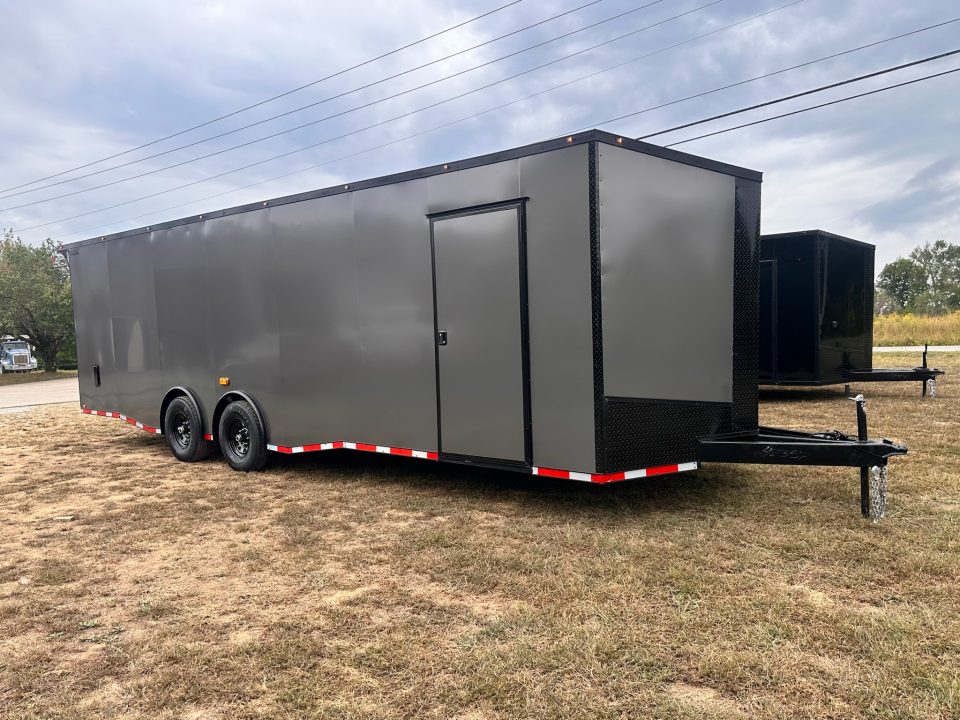 New 2027 8.5x28 Car Hauler 7000lb Spread Torsion - Charcoal poly-blackout- Enclosed Car Hauler