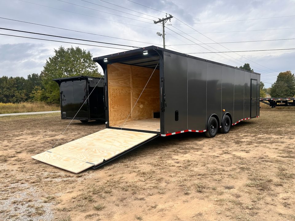 New 2027 8.5x28 Car Hauler 7000lb Spread Torsion - Charcoal poly-blackout- Enclosed Car Hauler