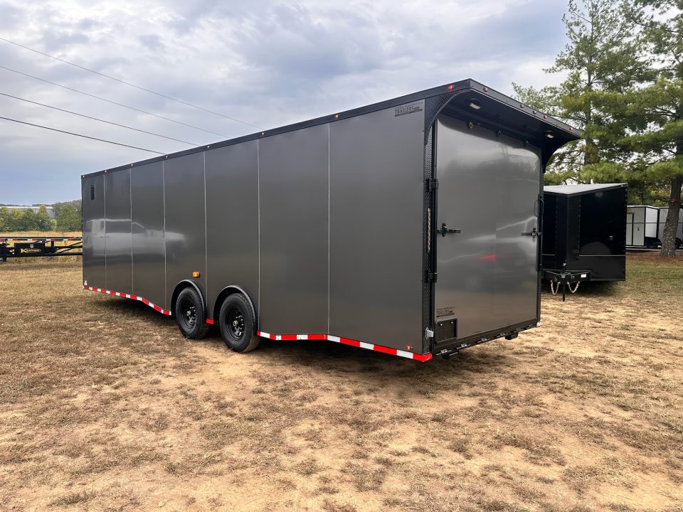 New 2027 8.5x28 Car Hauler 7000lb Spread Torsion - Charcoal poly-blackout- Enclosed Car Hauler
