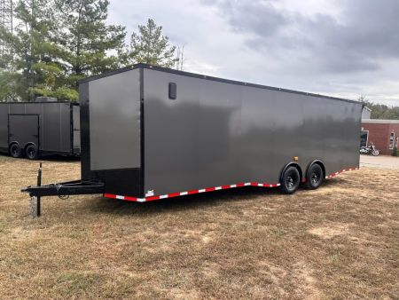 New 2027 8.5x28 Car Hauler 7000lb Spread Torsion - Charcoal poly-blackout- Enclosed Car Hauler