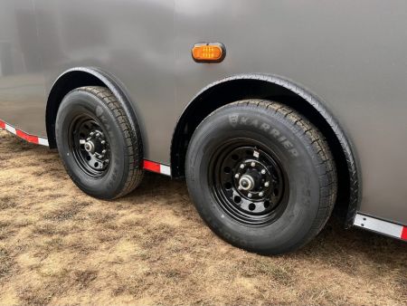 New 2027 8.5x28 Car Hauler 7000lb Spread Torsion - Charcoal poly-blackout- Enclosed Car Hauler