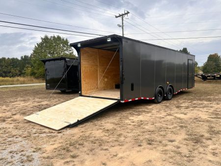 New 2027 8.5x28 Car Hauler 7000lb Spread Torsion - Charcoal poly-blackout- Enclosed Car Hauler