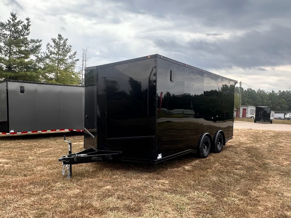 New 2027 8.5X18 Race Trailer - Finished Interior-5200LB Torsion Axle-Black Poly-Blackout
