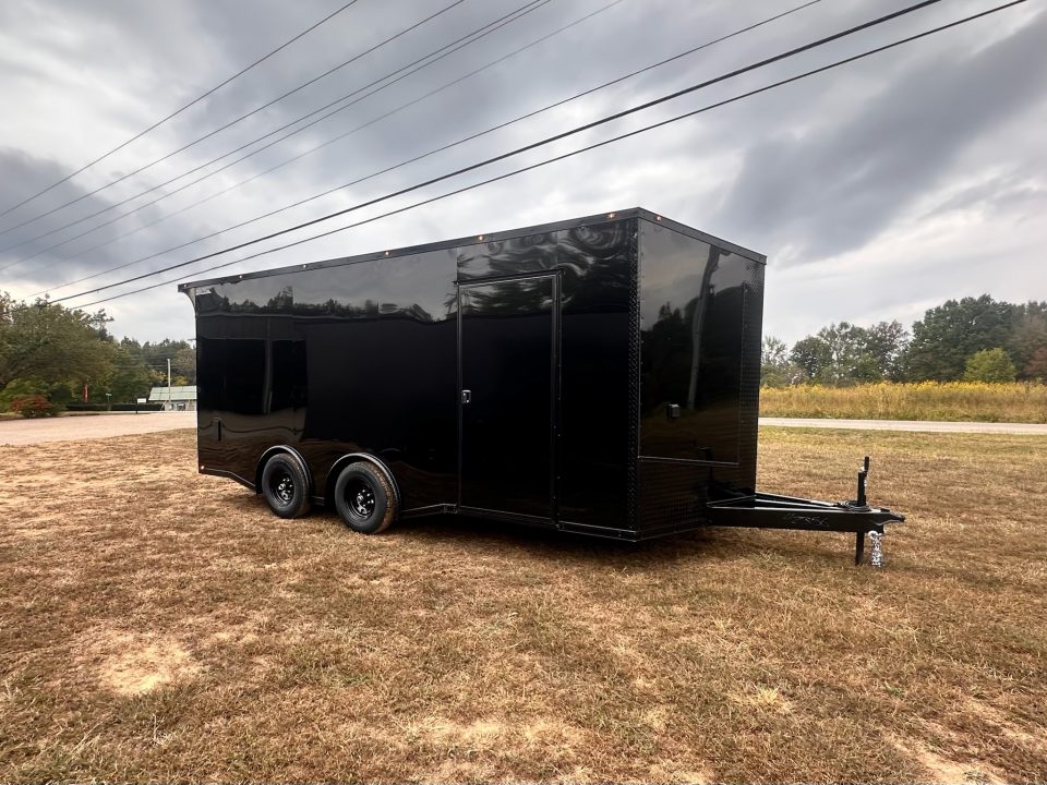 New 2027 8.5X18 Race Trailer - Finished Interior-5200LB Torsion Axle-Black Poly-Blackout