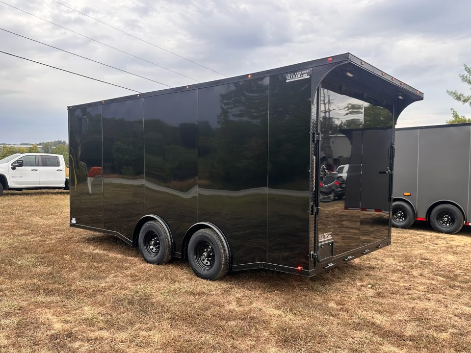 New 2027 8.5X18 Race Trailer - Finished Interior-5200LB Torsion Axle-Black Poly-Blackout