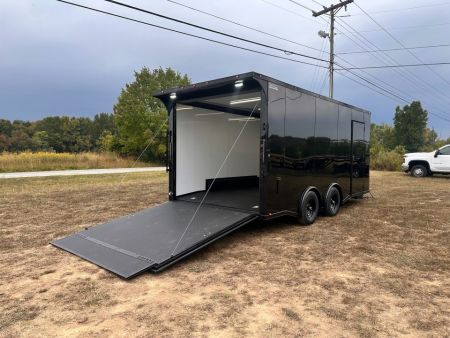 New 2027 8.5X18 Race Trailer - Finished Interior-5200LB Torsion Axle-Black Poly-Blackout