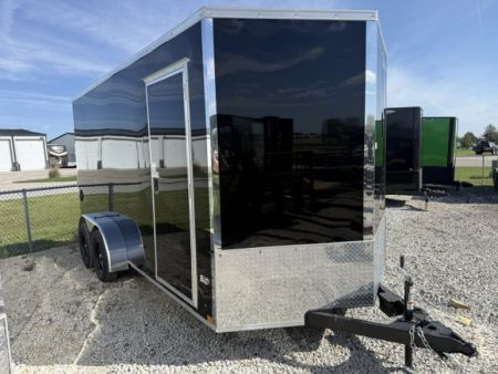 New 2027 Cross Black 7'x16' 7k Beta Flat Top V-Nose Enclosed Cargo Trailer