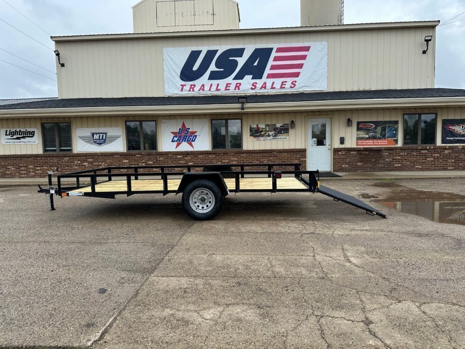 New 2027 AMO 6.4X14 3k LED & Spring Assist Fold Flat Gate Landscape Trailer