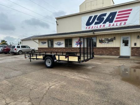 New 2027 AMO 6.4X14 3k LED & Spring Assist Fold Flat Gate Landscape Trailer