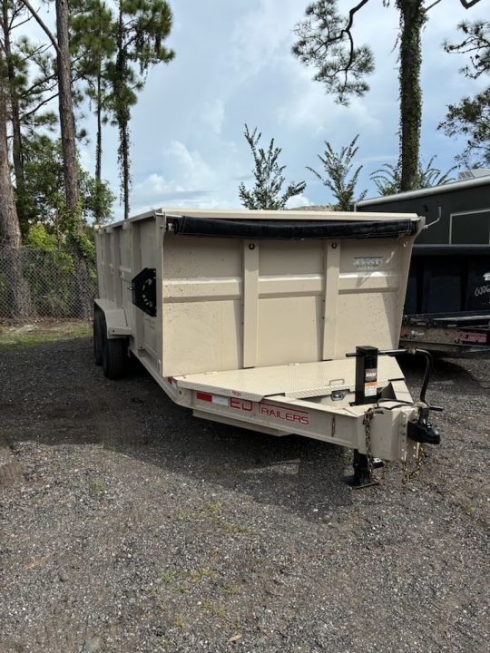 Used 2025 ED Trailers 7x14 Beige Dump Trailer – 4' Sides, 14K Capacity & Tongue Tool Box Dump Trailer