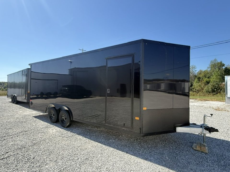 New Stealth Aluminum Enclosed 8.5x20 XLT Pro Series 7K- Black W/ Black Trim, Escape Door and Rear Wing