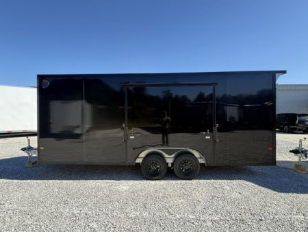 New Stealth Aluminum Enclosed 8.5x20 XLT Pro Series 7K- Black W/ Black Trim, Escape Door and Rear Wing
