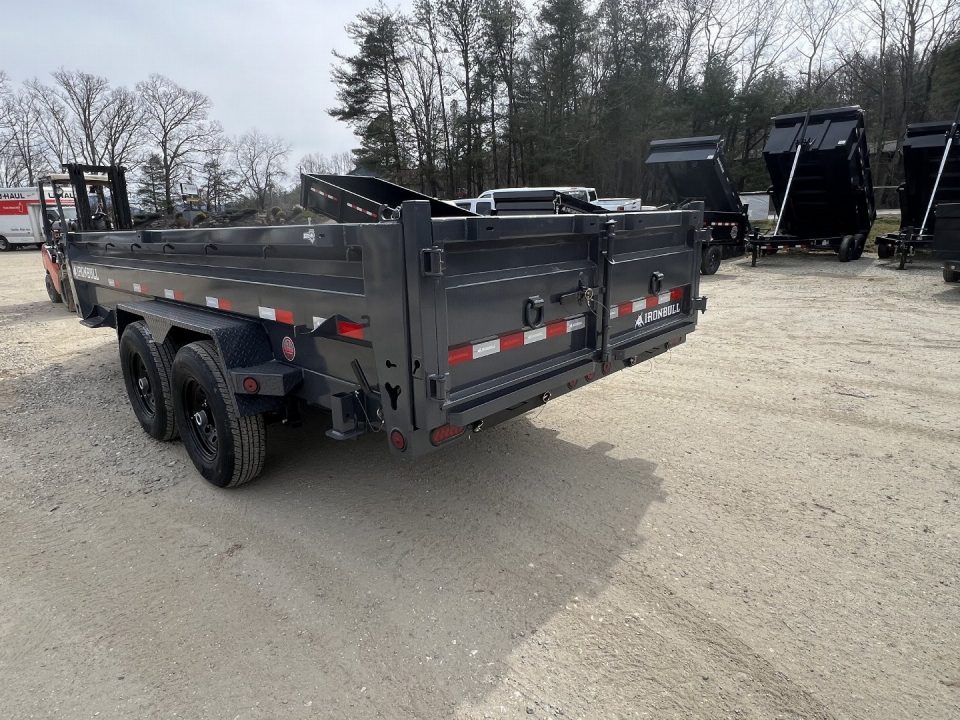 New 2027 Iron Bull Dump Trailer / DWB Series / 83" Wide x 14' Long / 2-7,000# Electric Brake Axles / Tarp / Ramps / Combo Rear Gate / Gray Powder Coat