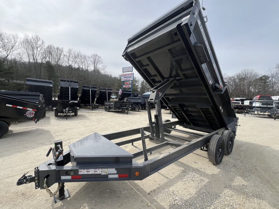 New 2027 Iron Bull Dump Trailer / DWB Series / 83" Wide x 14' Long / 2-7,000# Electric Brake Axles / Tarp / Ramps / Combo Rear Gate / Gray Powder Coat