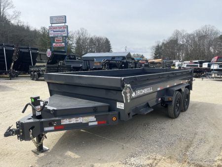 New 2027 Iron Bull Dump Trailer / DWB Series / 83" Wide x 14' Long / 2-7,000# Electric Brake Axles / Tarp / Ramps / Combo Rear Gate / Gray Powder Coat