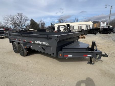 New 2027 Iron Bull Dump Trailer / DWB Series / 83" Wide x 14' Long / 2-7,000# Electric Brake Axles / Tarp / Ramps / Combo Rear Gate / Gray Powder Coat