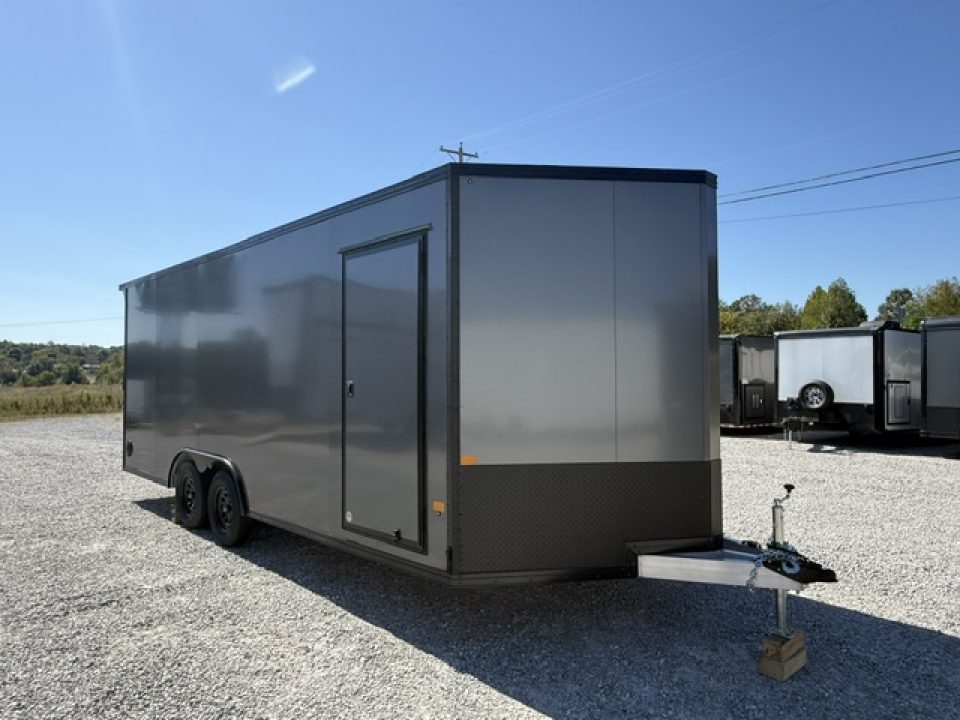 New Stealth Aluminum Enclosed 8.5x20 XLT Pro Series 7K- Black W/ Black Trim, Escape Door and Rear Wing