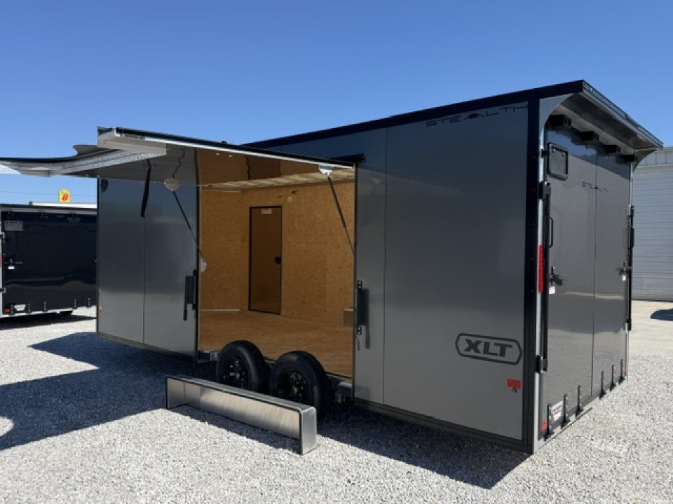 New Stealth Aluminum Enclosed 8.5x20 XLT Pro Series 7K- Black W/ Black Trim, Escape Door and Rear Wing