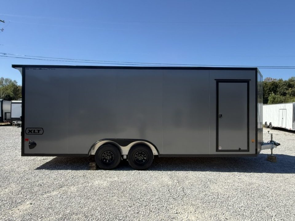New Stealth Aluminum Enclosed 8.5x20 XLT Pro Series 7K- Black W/ Black Trim, Escape Door and Rear Wing