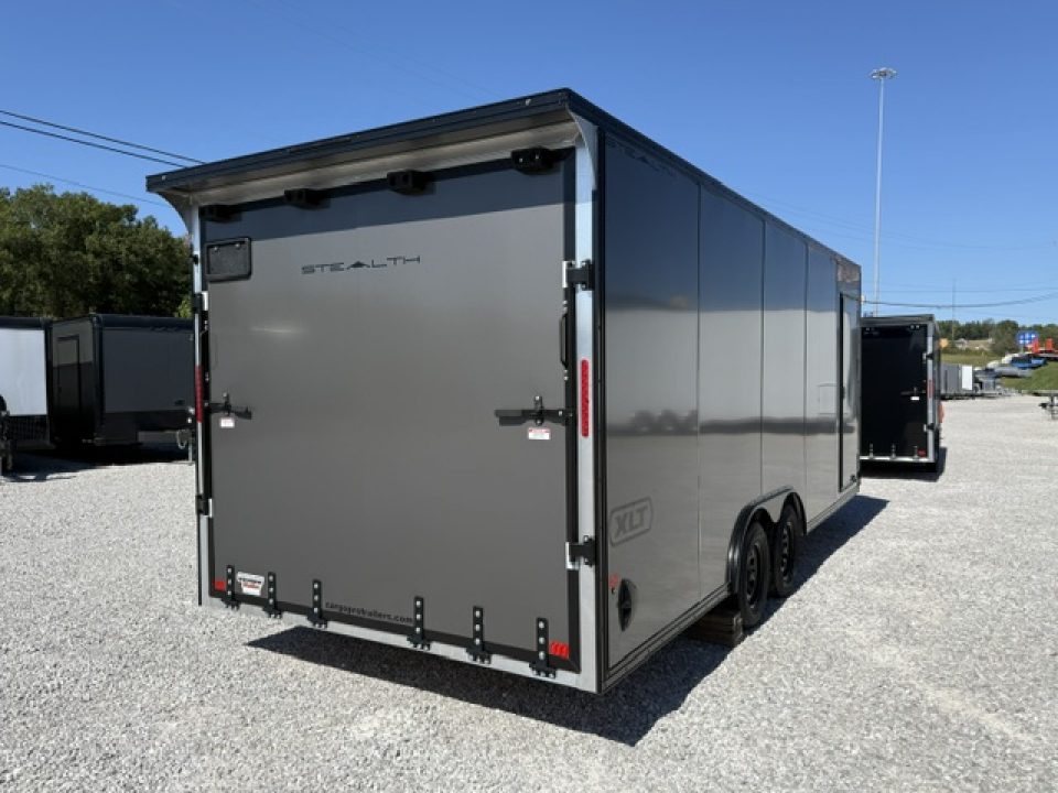 New Stealth Aluminum Enclosed 8.5x20 XLT Pro Series 7K- Black W/ Black Trim, Escape Door and Rear Wing