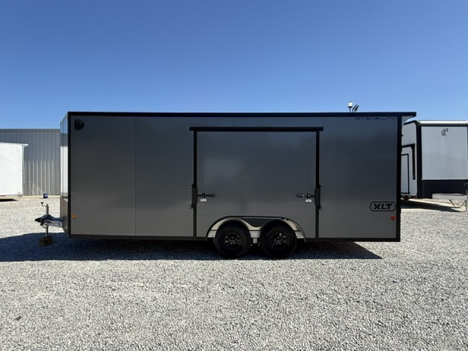 New Stealth Aluminum Enclosed 8.5x20 XLT Pro Series 7K- Black W/ Black Trim, Escape Door and Rear Wing