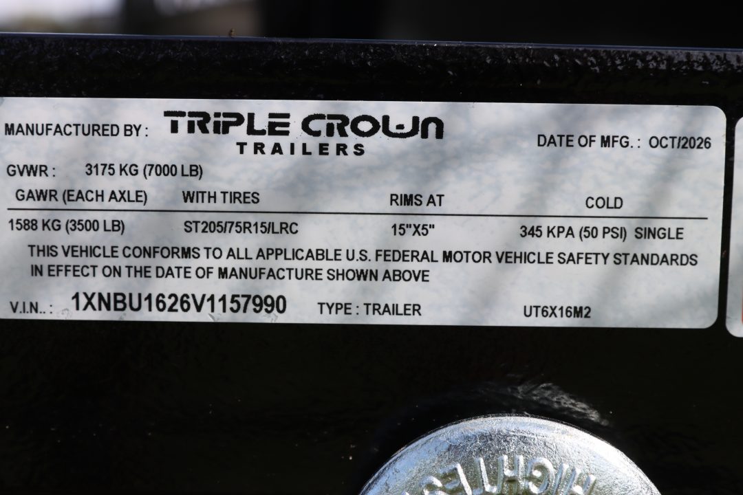 New 2027 6X16 Triple Crown Utility Trailer