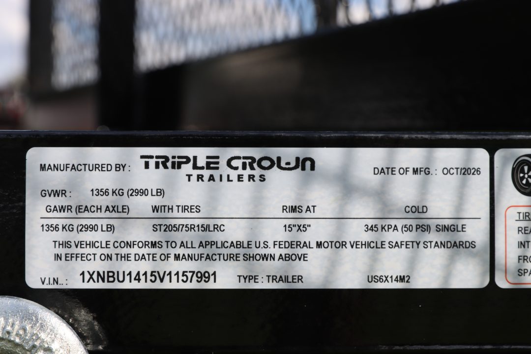 New 2027 6x14 Triple Crown Utility Trailer