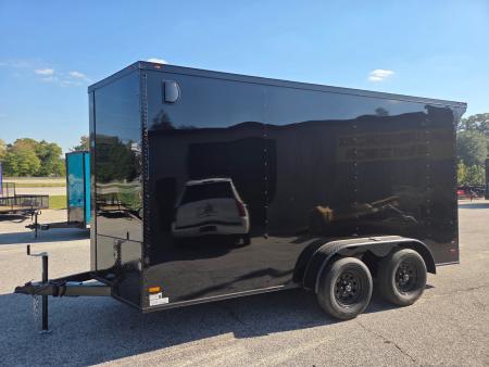 New 2027 7X14 TANDEM AXLE ENCLOSED TRAILER WITH REAR SPOILER AND BLACKOUT PKG