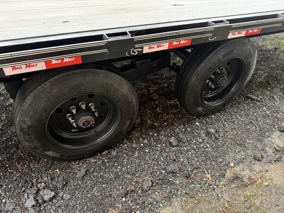 Used 2025 Trail Maxx 40ft. Gooseneck Equipment Flatbed Trailer with Mega Ramps and 12,000 Capacity Equipment Trailer
