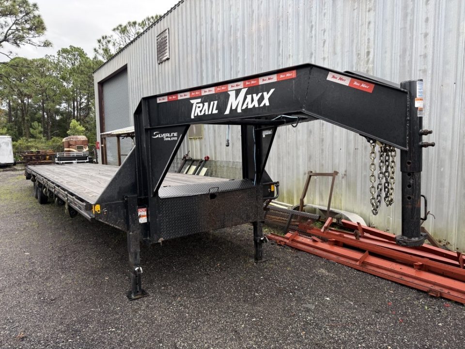 Used 2025 Trail Maxx 40ft. Gooseneck Equipment Flatbed Trailer with Mega Ramps and 12,000 Capacity Equipment Trailer